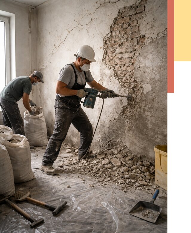 Демонтаж штукатурки со стен в Краснотурьинске от 7656 руб/м² — быстро и недорого | ОТДЕЛОЧНИК-Кту