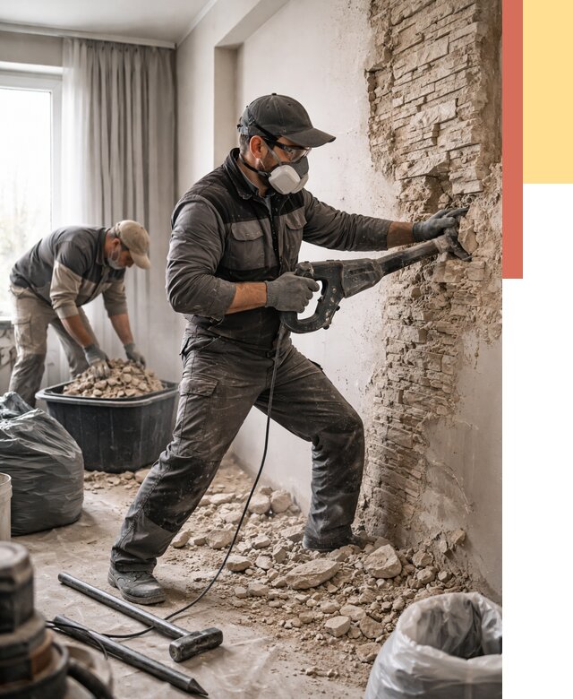 Демонтаж декоративного камня в Краснотурьинске от 1542 руб/м² — быстро и недорого | ОТДЕЛОЧНИК-Кту