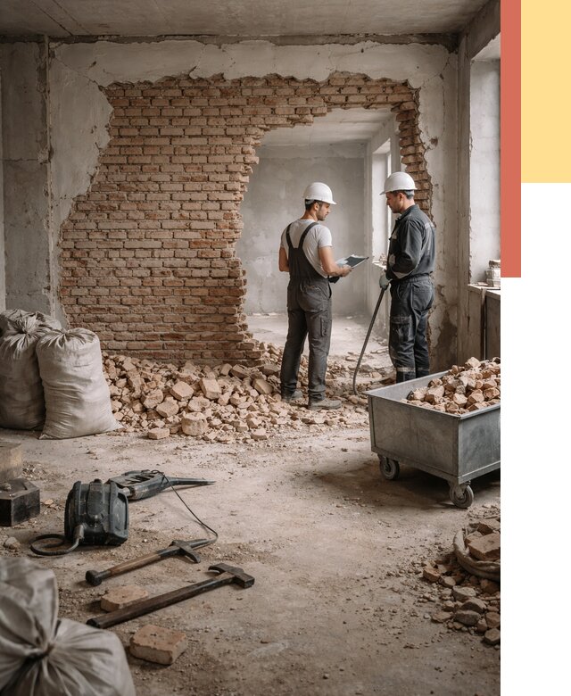 Демонтаж кирпичных стен в Краснотурьинске от 4466 руб. — быстро, недорого, под ключ | ОТДЕЛОЧНИК-Кту