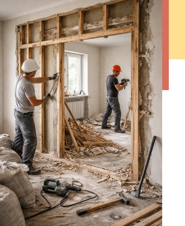 Демонтаж деревянных перегородок в Краснотурьинске от 3403 руб. — быстро и недорого | ОТДЕЛОЧНИК-Кту