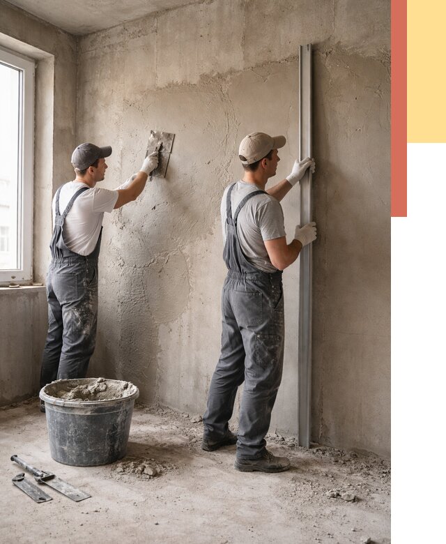 Штукатурка бетонных стен в Краснотурьинске от 4785 руб/м² — качественно и быстро | ОТДЕЛОЧНИК-Кту