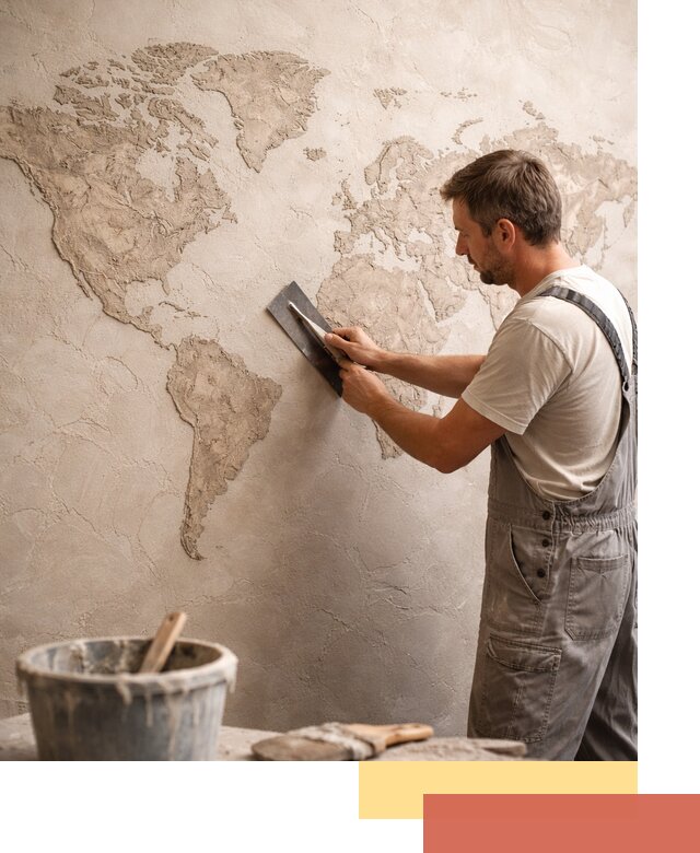 Декоративная штукатурка «Карта мира» под ключ в Краснотурьинске