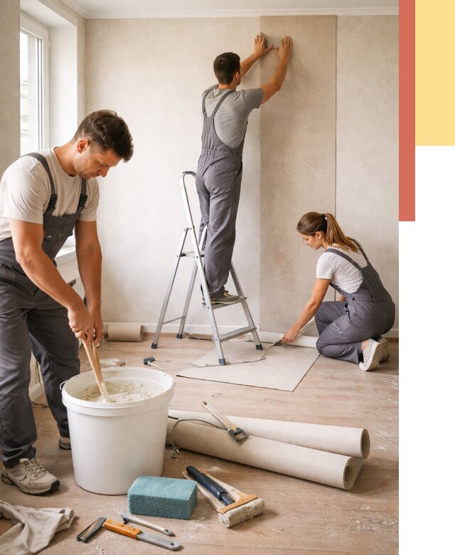 Оклейка стен обоями в Краснотурьинске от 3722 руб/м2 — быстро и недорого | ОТДЕЛОЧНИК-Кту