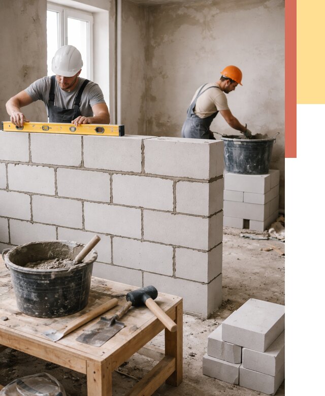 Кладка перегородок из газобетона в Краснотурьинске от 3403 руб. под ключ | ОТДЕЛОЧНИК-Кту