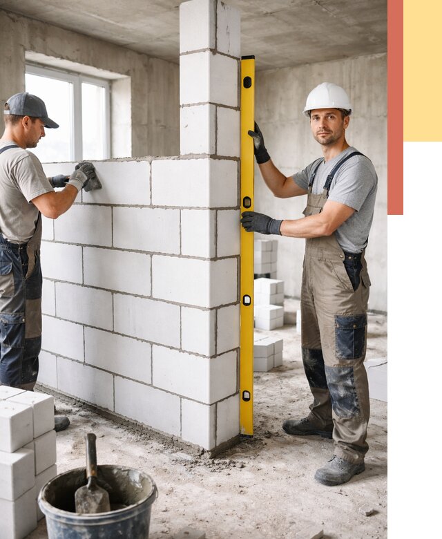 Кладка перегородок из пеноблока в Краснотурьинске от 1914 руб. под ключ | ОТДЕЛОЧНИК-Кту