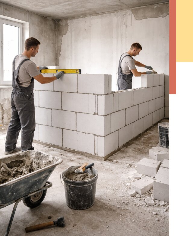 Кладка перегородок из ПГП в Краснотурьинске от 2658 руб./м2 — монтаж и возведение под ключ | ОТДЕЛОЧНИК-Кту