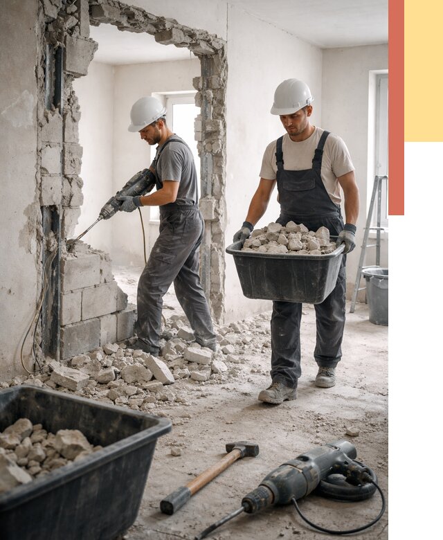 Демонтаж блоковых перегородок в Краснотурьинске от 3987 руб. — быстро и недорого | ОТДЕЛОЧНИК-Кту