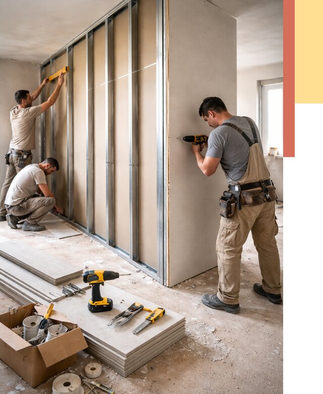 Монтаж однослойной перегородки из гипсокартона в Краснотурьинске от 691 руб. | ОТДЕЛОЧНИК-Кту