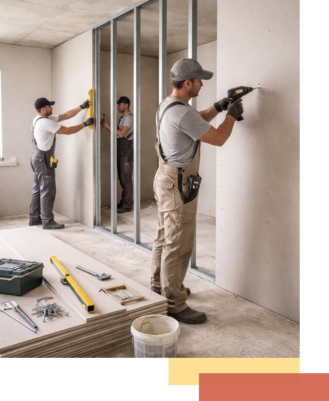 Однослойная перегородка из гипсокартона в Краснотурьинске под ключ, монтаж и отделка