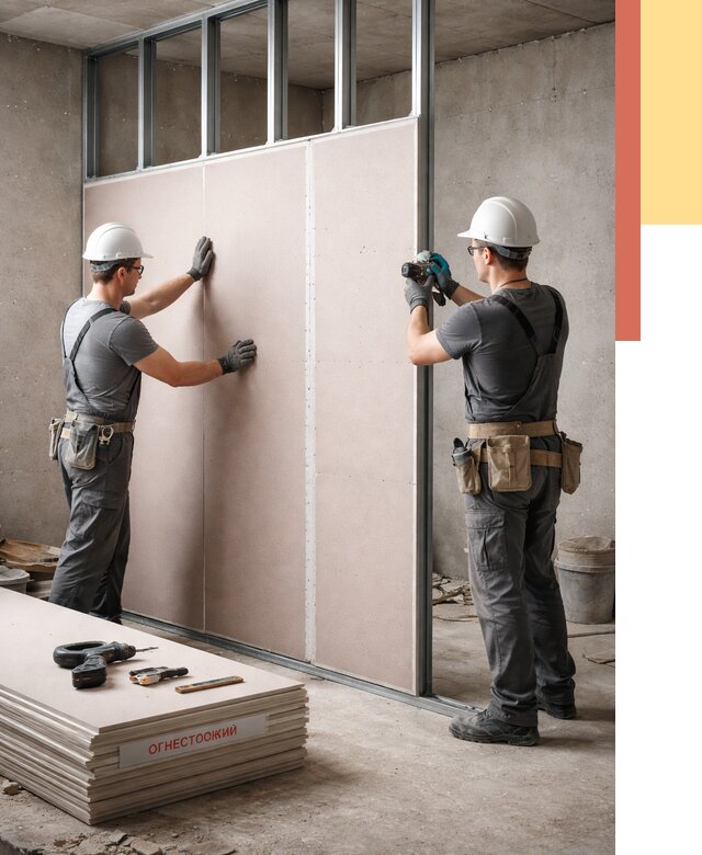 Перегородка из огнестойкого гипсокартона в Краснотурьинске от 1967 руб. под ключ | ОТДЕЛОЧНИК-Кту