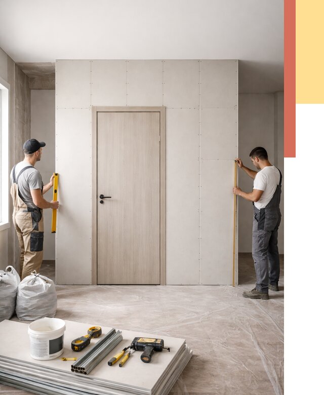 Перегородка из гипсокартона с дверью в Краснотурьинске от 4785 руб. под ключ | ОТДЕЛОЧНИК-Кту