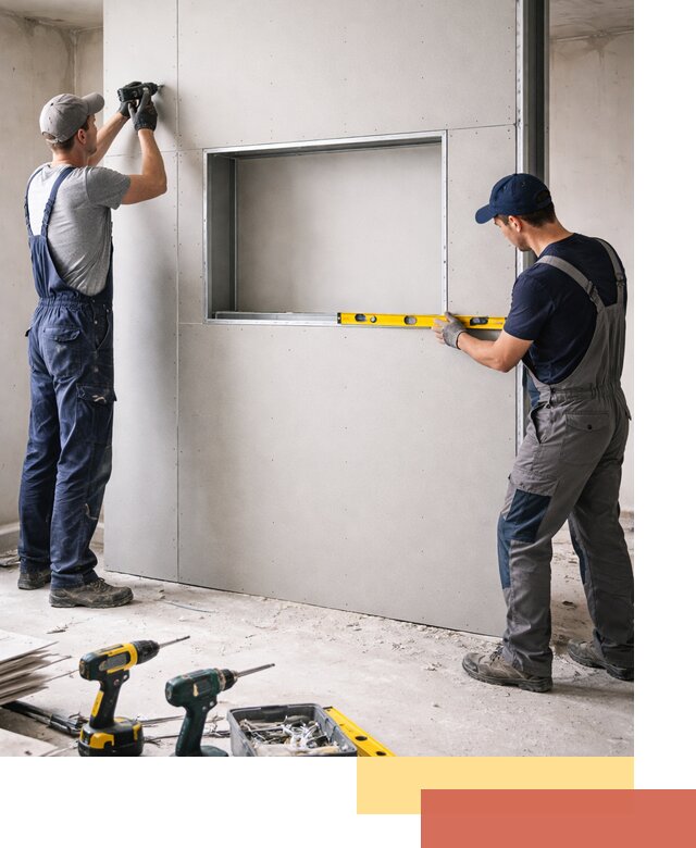 Перегородка из гипсокартона с нишей под декор в Краснотурьинске