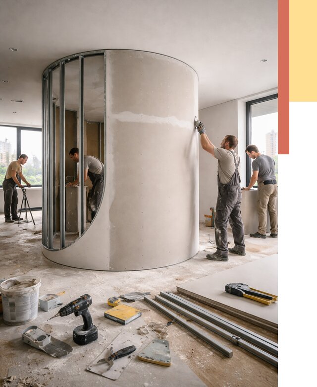 Радиусная перегородка из гипсокартона в Краснотурьинске от 3084 руб. под ключ | ОТДЕЛОЧНИК-Кту