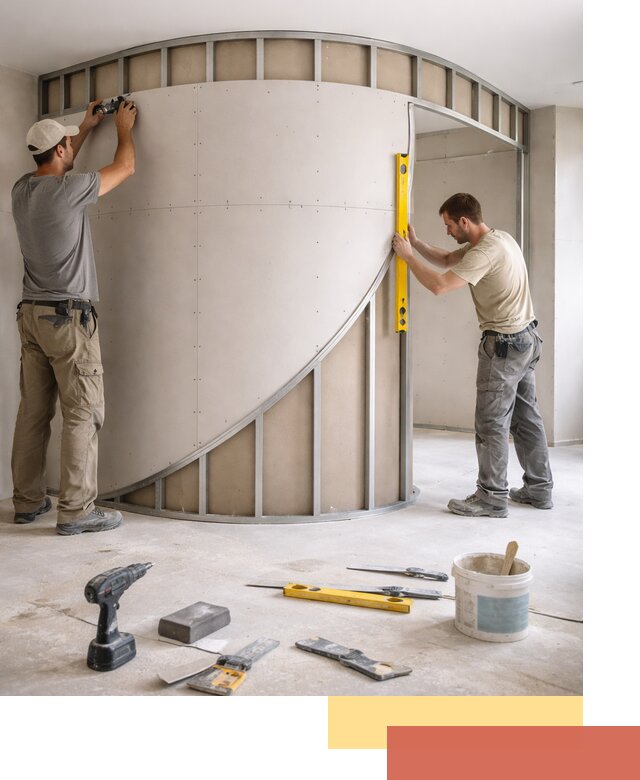 Радиусная перегородка из гипсокартона в Краснотурьинске под ключ