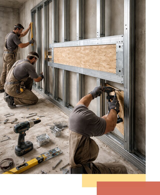 Усиленная перегородка для крепления тяжёлых конструкций в Краснотурьинске