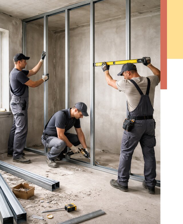 Монтаж каркаса перегородки из профиля в Краснотурьинске от 797 руб. | ОТДЕЛОЧНИК-Кту