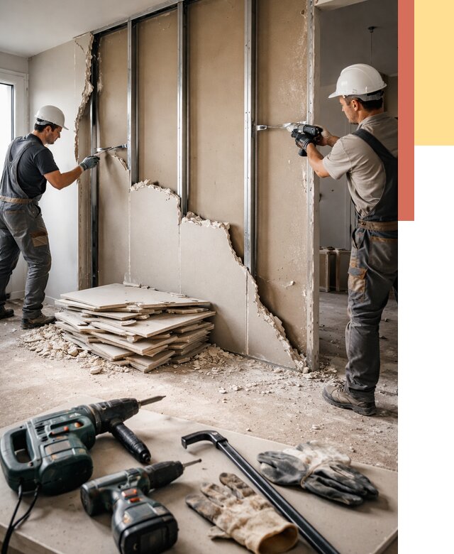 Демонтаж перегородки из гипсокартона в Краснотурьинске от 1276 руб. быстро и недорого | ОТДЕЛОЧНИК-Кту