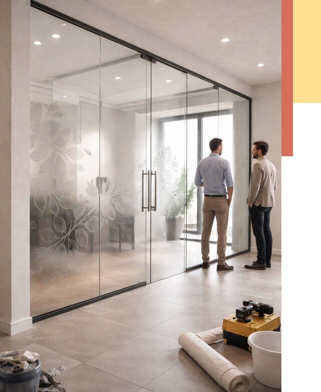 Стеклянные перегородки с рисунком в Краснотурьинске от 13291 руб. монтаж и нанесение | ОТДЕЛОЧНИК-Кту