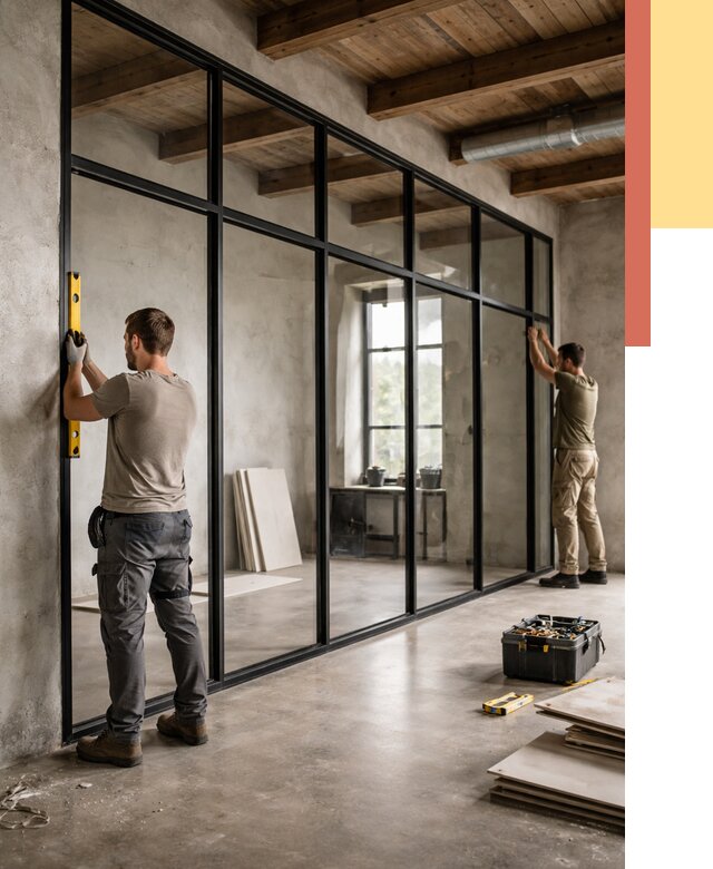 Стеклянные перегородки лофт в Краснотурьинске от 11165 руб. под ключ | ОТДЕЛОЧНИК-Кту