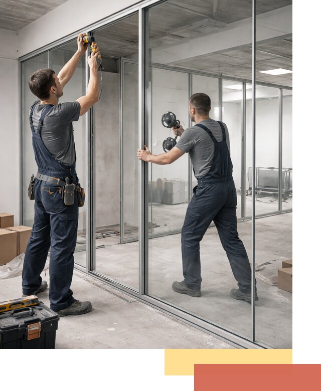 Алюминиевые перегородки со стеклом в Краснотурьинске — изготовление и монтаж