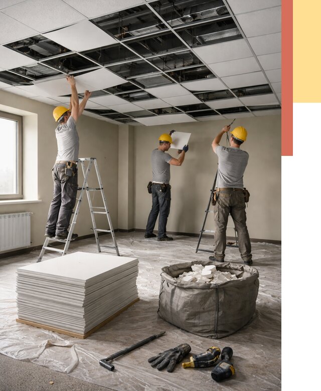 Демонтаж потолка Армстронг в Краснотурьинске от 4785 руб. быстро и недорого | ОТДЕЛОЧНИК-Кту