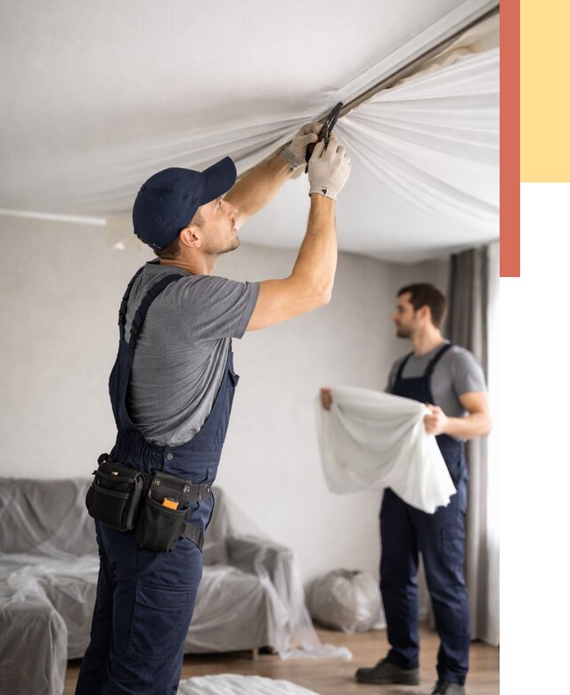 Демонтаж натяжного потолка в Краснотурьинске от 4785 руб. — снятие и разбор под ключ | ОТДЕЛОЧНИК-Кту