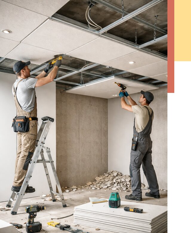 Монтаж акустического потолка в Краснотурьинске от 6911 руб/м2 — быстро и недорого | ОТДЕЛОЧНИК-Кту