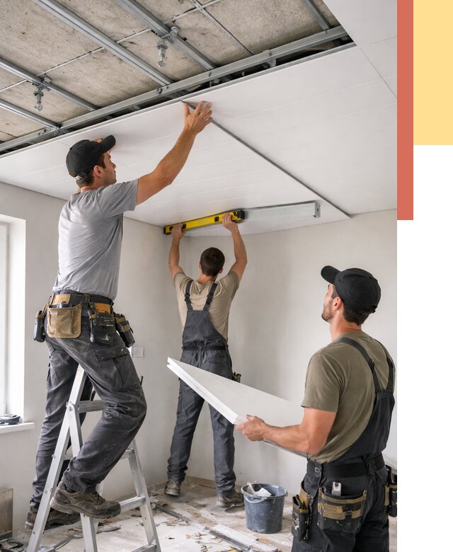 Монтаж потолка из ПВХ панелей в Краснотурьинске от 3722 руб./м2 — быстро и недорого | ОТДЕЛОЧНИК-Кту