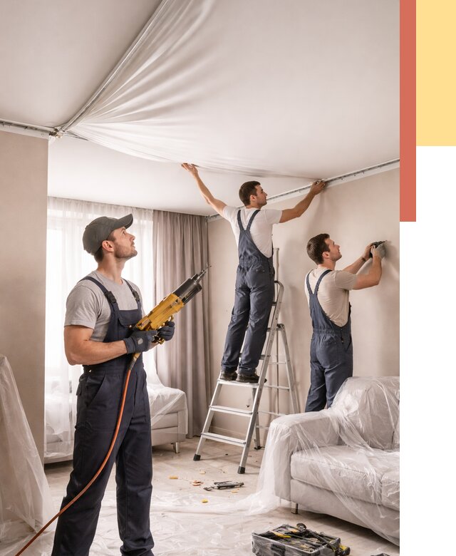 Установка натяжного потолка в Краснотурьинске от 4785 руб. | Быстро и недорого — ОТДЕЛОЧНИК-Кту