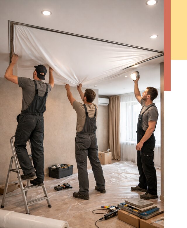 Монтаж ПВХ натяжного потолка в Краснотурьинске от 3722 руб. под ключ | ОТДЕЛОЧНИК-Кту