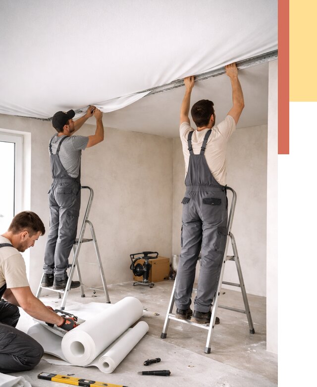 Монтаж тканевого натяжного потолка в Краснотурьинске от 3722 руб. под ключ | ОТДЕЛОЧНИК-Кту