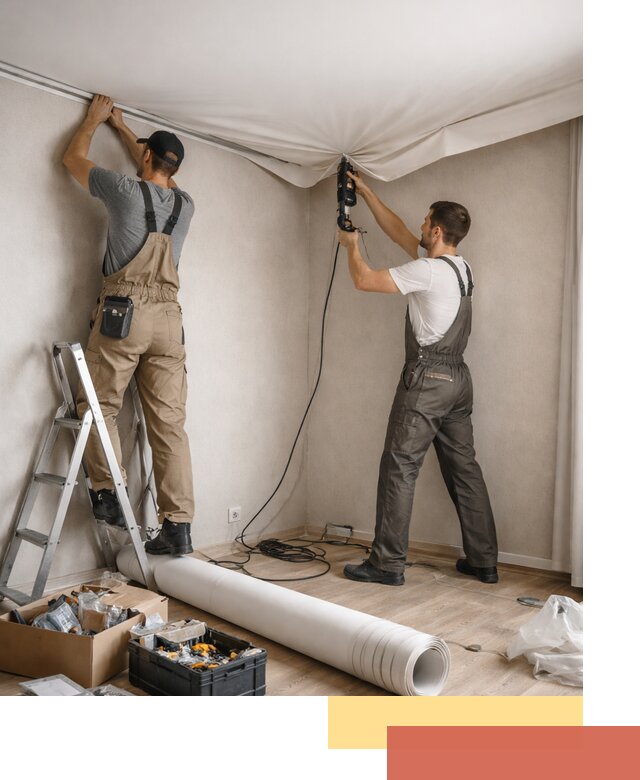 Монтаж цветного натяжного потолка в Краснотурьинске за один день