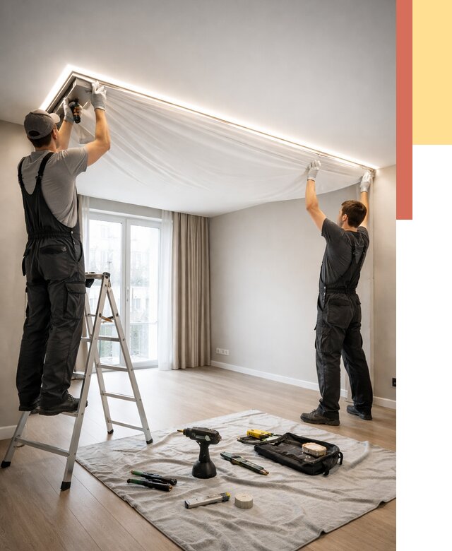 Монтаж парящего натяжного потолка в Краснотурьинске от 4785 руб. быстро и недорого | ОТДЕЛОЧНИК-Кту