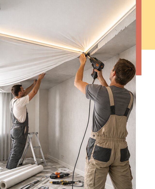 Монтаж натяжного потолка с подсветкой в Краснотурьинске от 1010 руб. | ОТДЕЛОЧНИК-Кту