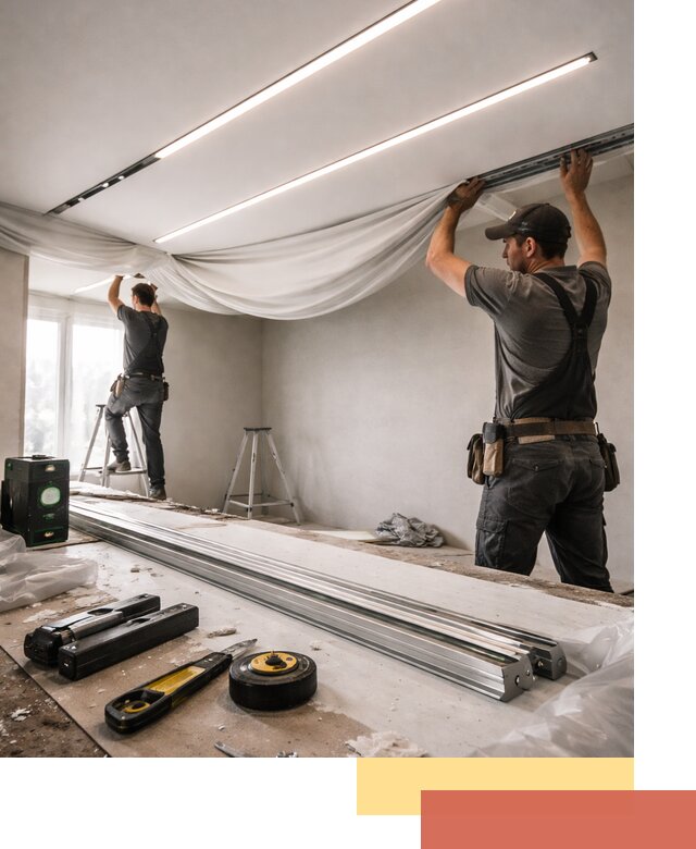 Монтаж натяжных потолков со световыми линиями в Краснотурьинске