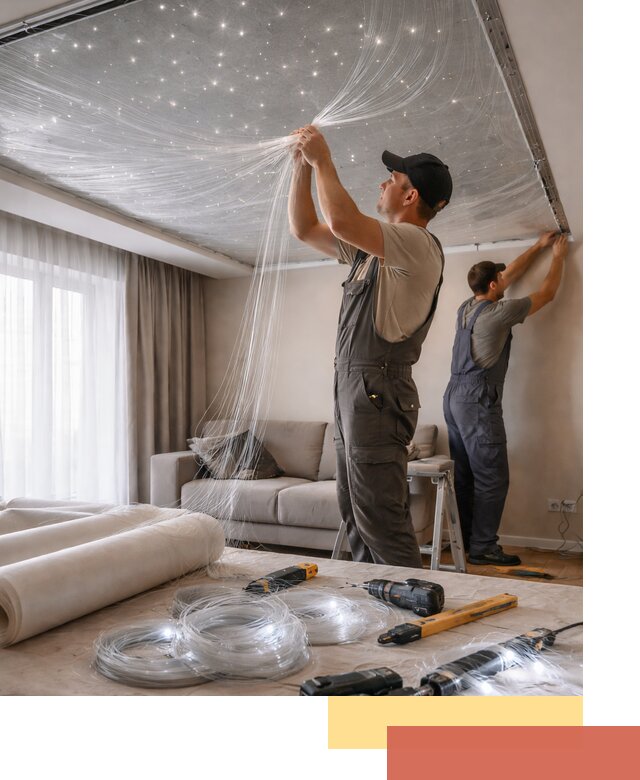 Монтаж натяжного потолка «Звездное небо» в Краснотурьинске