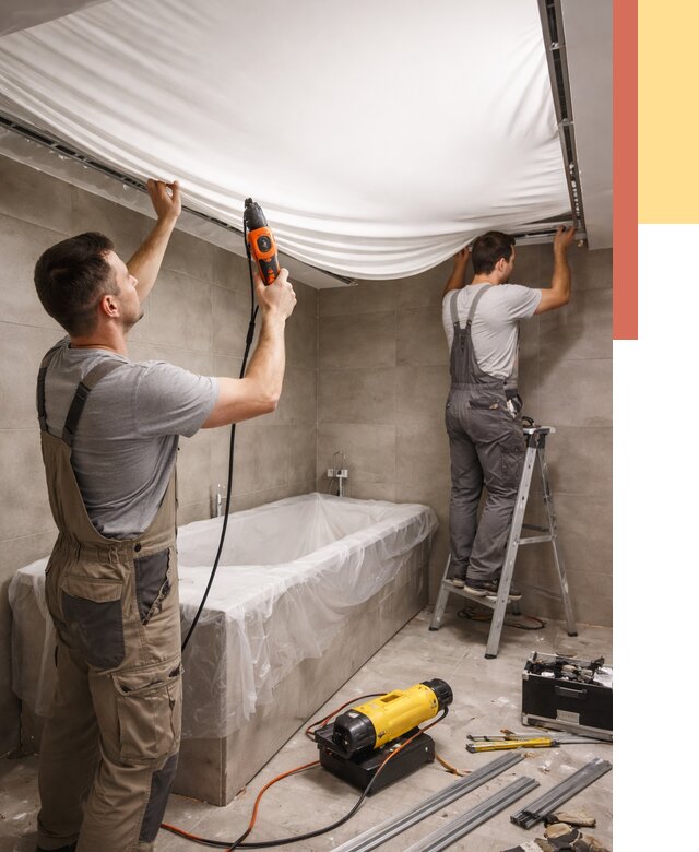 Монтаж натяжного потолка в ванной в Краснотурьинске от 1276 руб. под ключ | ОТДЕЛОЧНИК-Кту