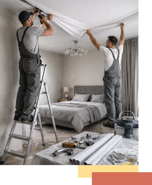 Монтаж натяжного потолка в спальне в Краснотурьинске