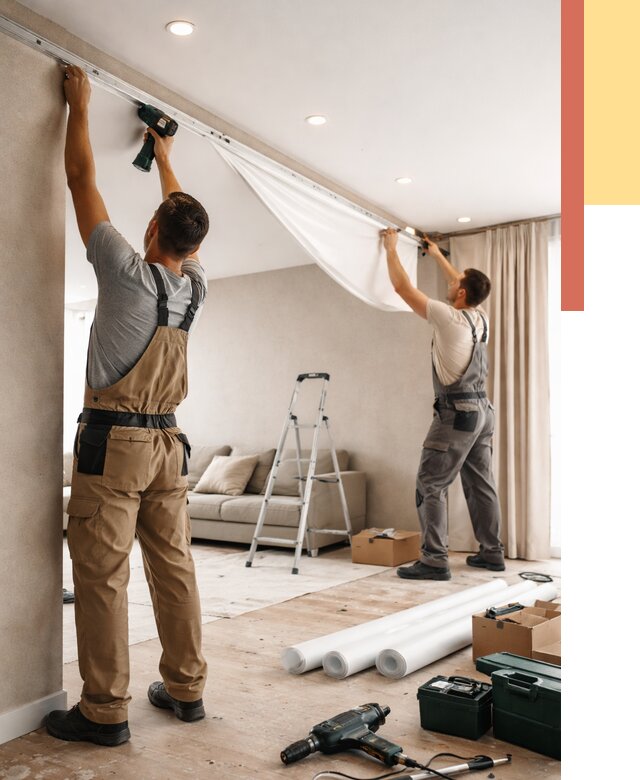 Монтаж натяжного потолка в гостиной в Краснотурьинске от 585 руб. | ОТДЕЛОЧНИК-Кту