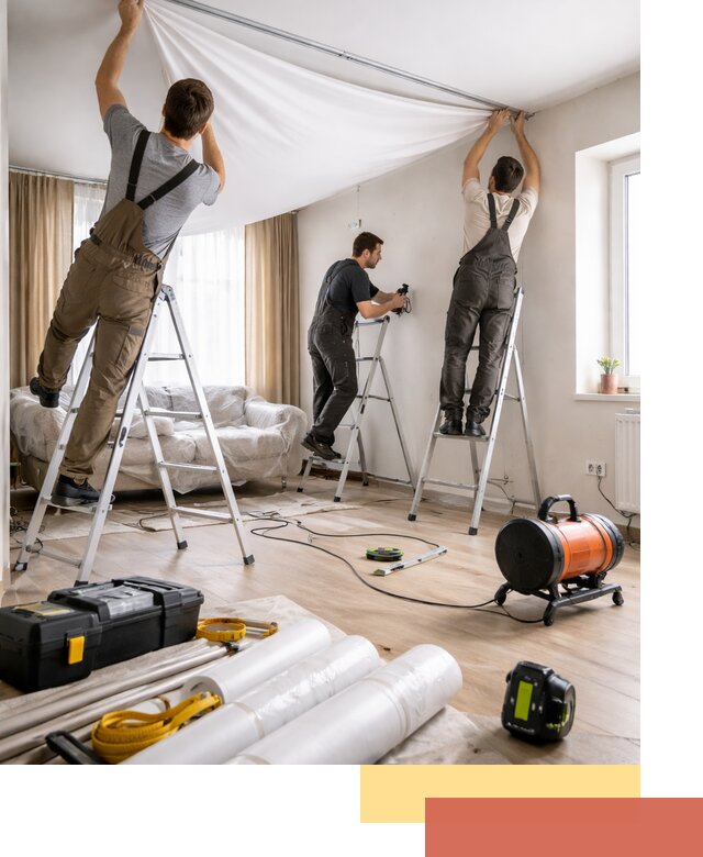 Монтаж натяжного потолка в гостиной в Краснотурьинске