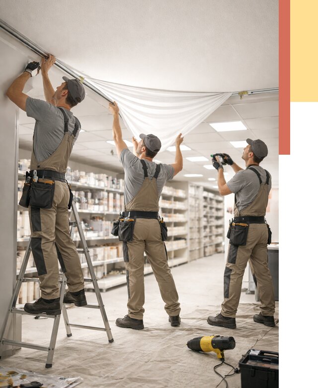 Монтаж натяжного потолка в магазине в Краснотурьинске от 4785 руб. быстро и недорого | ОТДЕЛОЧНИК-Кту