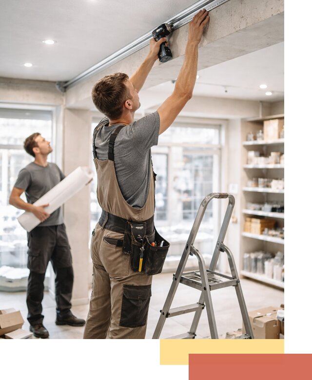 Монтаж натяжных потолков в магазине в Краснотурьинске