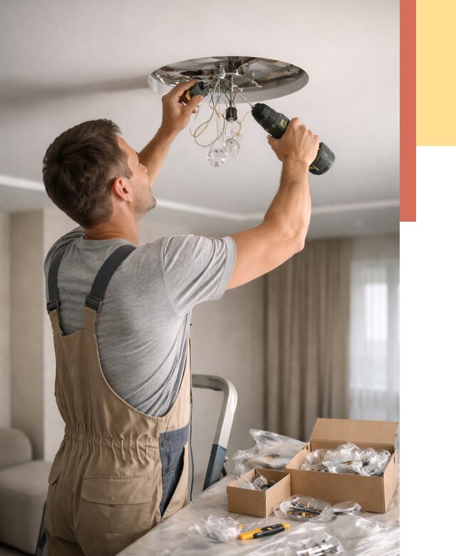 Установка люстры в натяжной потолок в Краснотурьинске от 1276 руб. | Быстро и недорого — ОТДЕЛОЧНИК-Кту