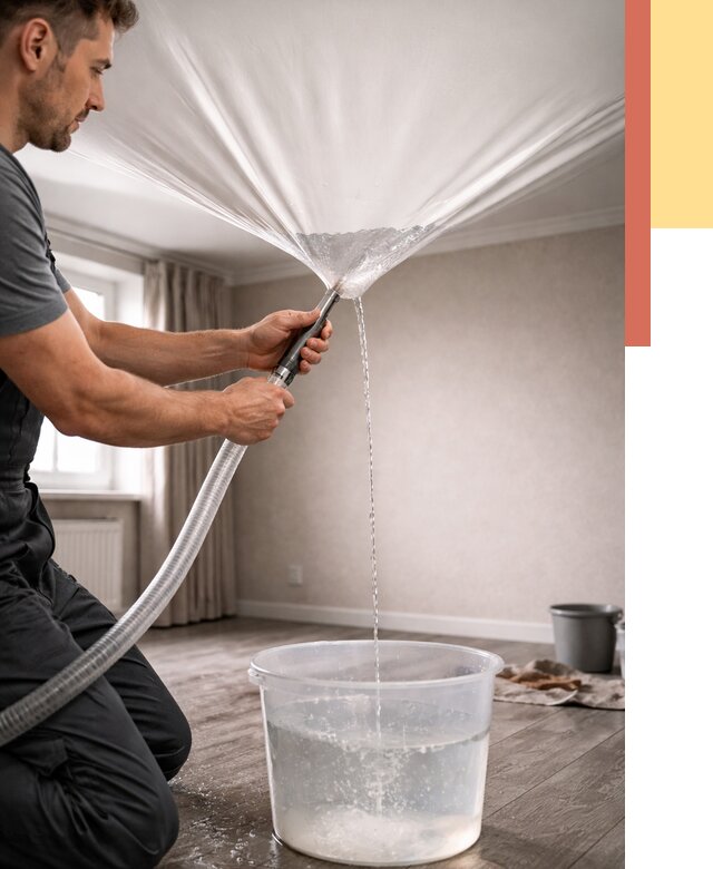 Слив воды с натяжного потолка в Краснотурьинске от 2658 руб. быстро и недорого | ОТДЕЛОЧНИК-Кту