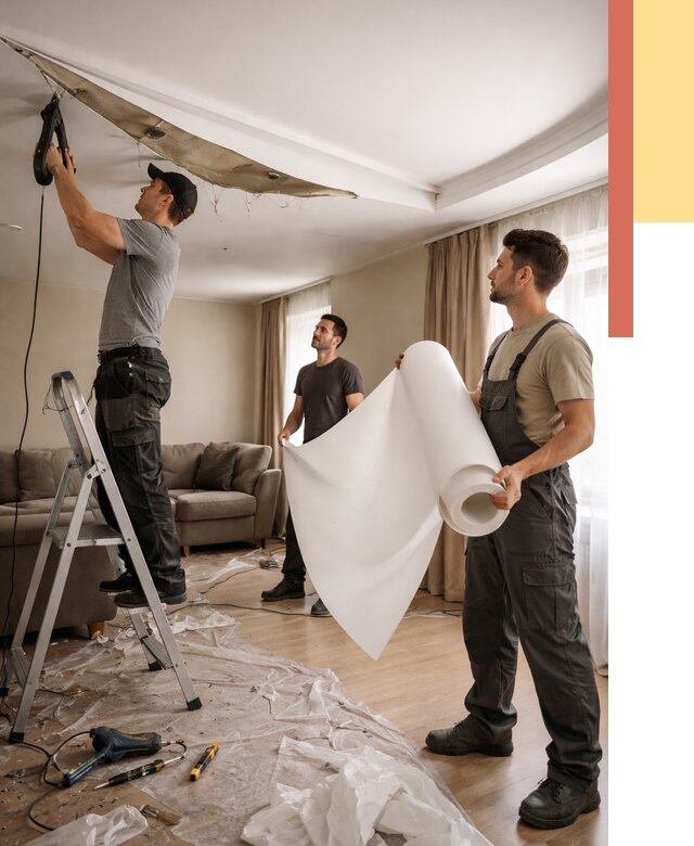 Замена полотна натяжного потолка в Краснотурьинске от 10101 руб. быстро и недорого | ОТДЕЛОЧНИК-Кту