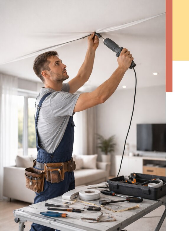 Ремонт натяжных потолков в Краснотурьинске от 10101 руб. под ключ — ОТДЕЛОЧНИК-Кту