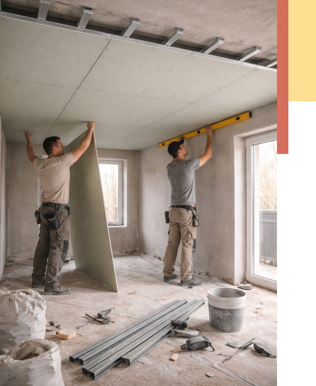 Одноуровневый потолок из гипсокартона в Краснотурьинске от 797 руб. — монтаж под ключ | ОТДЕЛОЧНИК-Кту