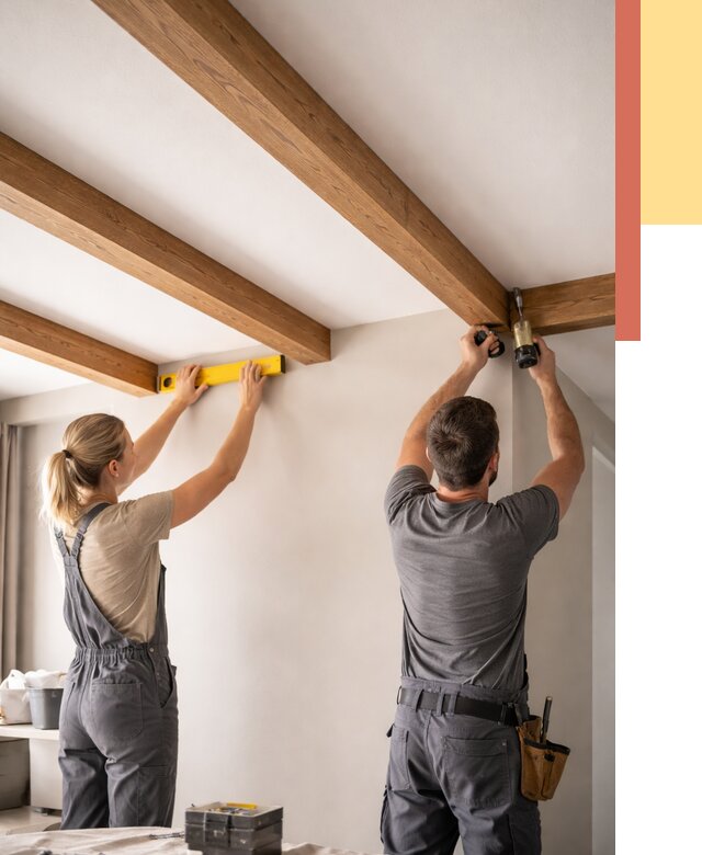 Монтаж декоративных балок на потолок в Краснотурьинске от 4466 руб. — ОТДЕЛОЧНИК-Кту